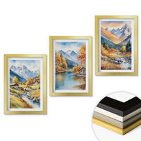 WANDBILDER 3er Set - 20x30 cm Goldrahmen - Herbstliche Berge, Flusshäuser - Goldfarben, Kunststoff (20/30cm) - ArtPrintCave