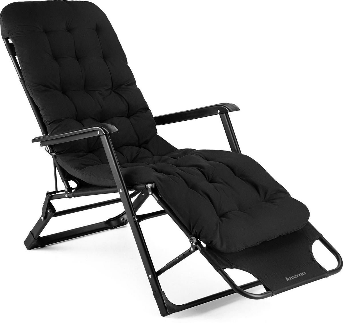 GARTEN-RELAXSESSEL mit Kissen, 180/52 cm, bis 120 kg - Schwarz, Metall (52/76/180cm) - Luverno