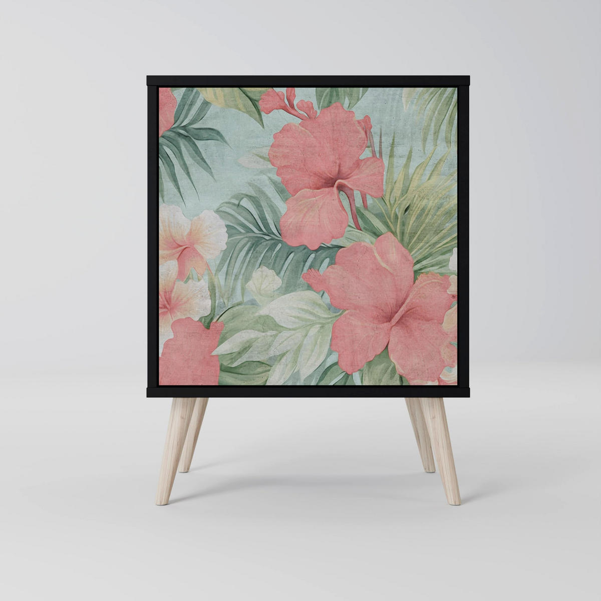 SIDEBOARD HAWAIIAN SPIRIT, Schwarz, 57,5x42x57,5 cm, Ohne Füße - Multicolor/Schwarz, Holzwerkstoff (57.5/57.5/42cm) - SpaceRebels