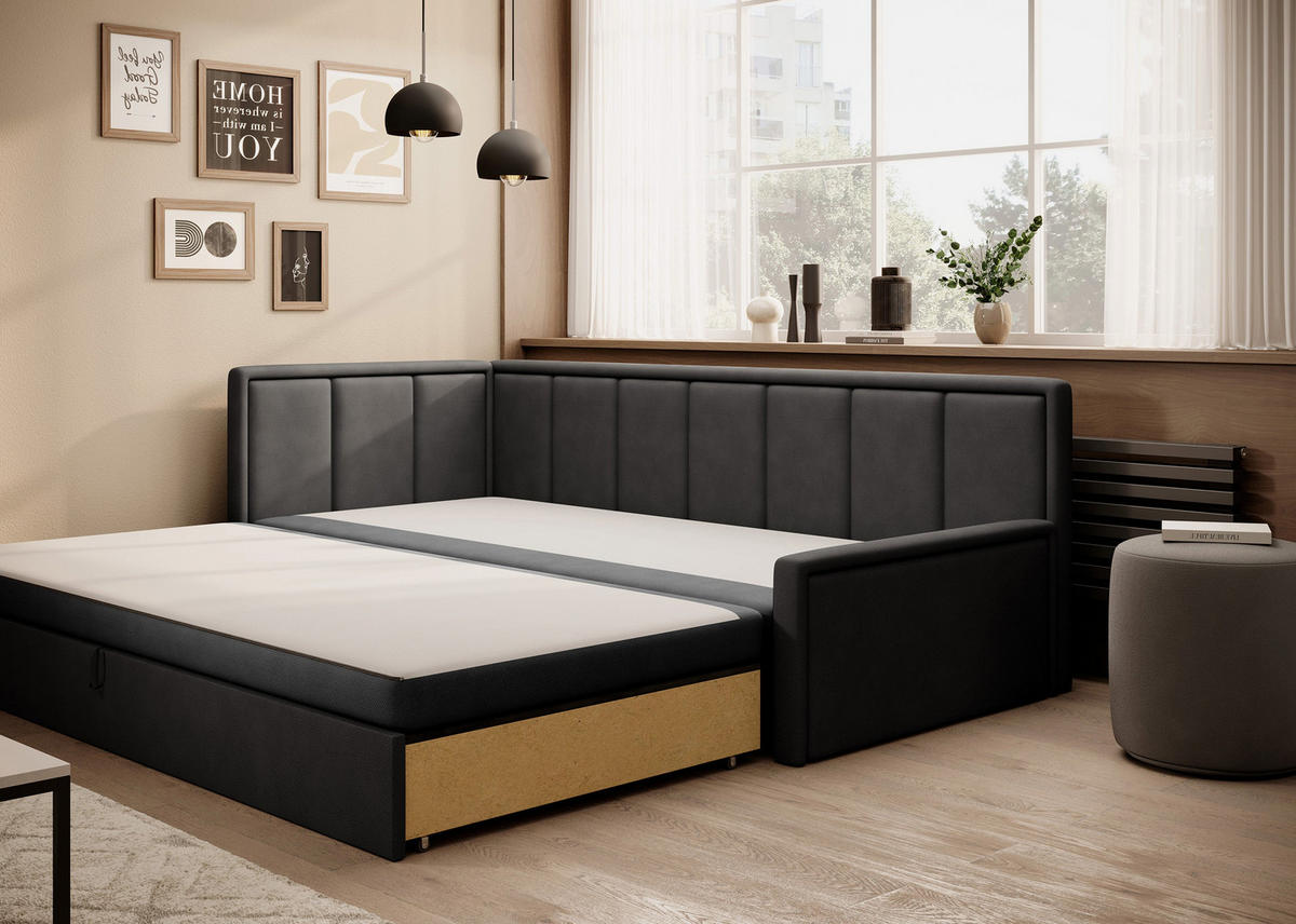 SCHLAFSOFA FULGEO mit Schlaffunktion & Bettkasten – Modernes 3-Sitzer Sofa, Liegefläche 200 x 150 cm - Grau, Kunststoff (214/82/77cm) - Wohnideebilder