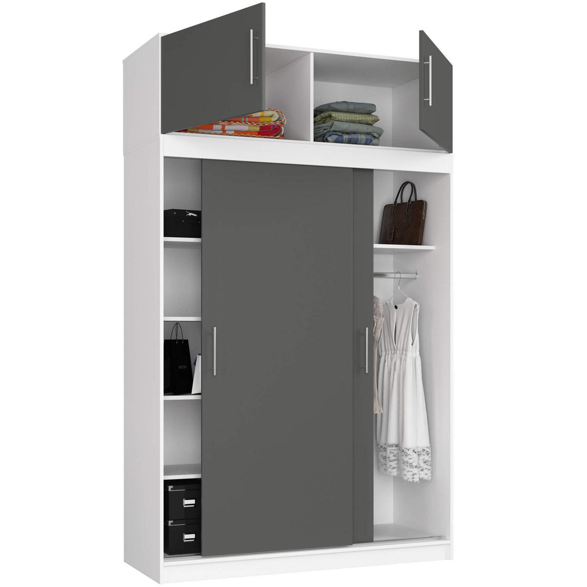 SKRÍŇ Biela, grafitová šedá 245/150/60 - biela, kompozitné drevo (150/245/60cm) - RAUMHIRSCH FURNITURE