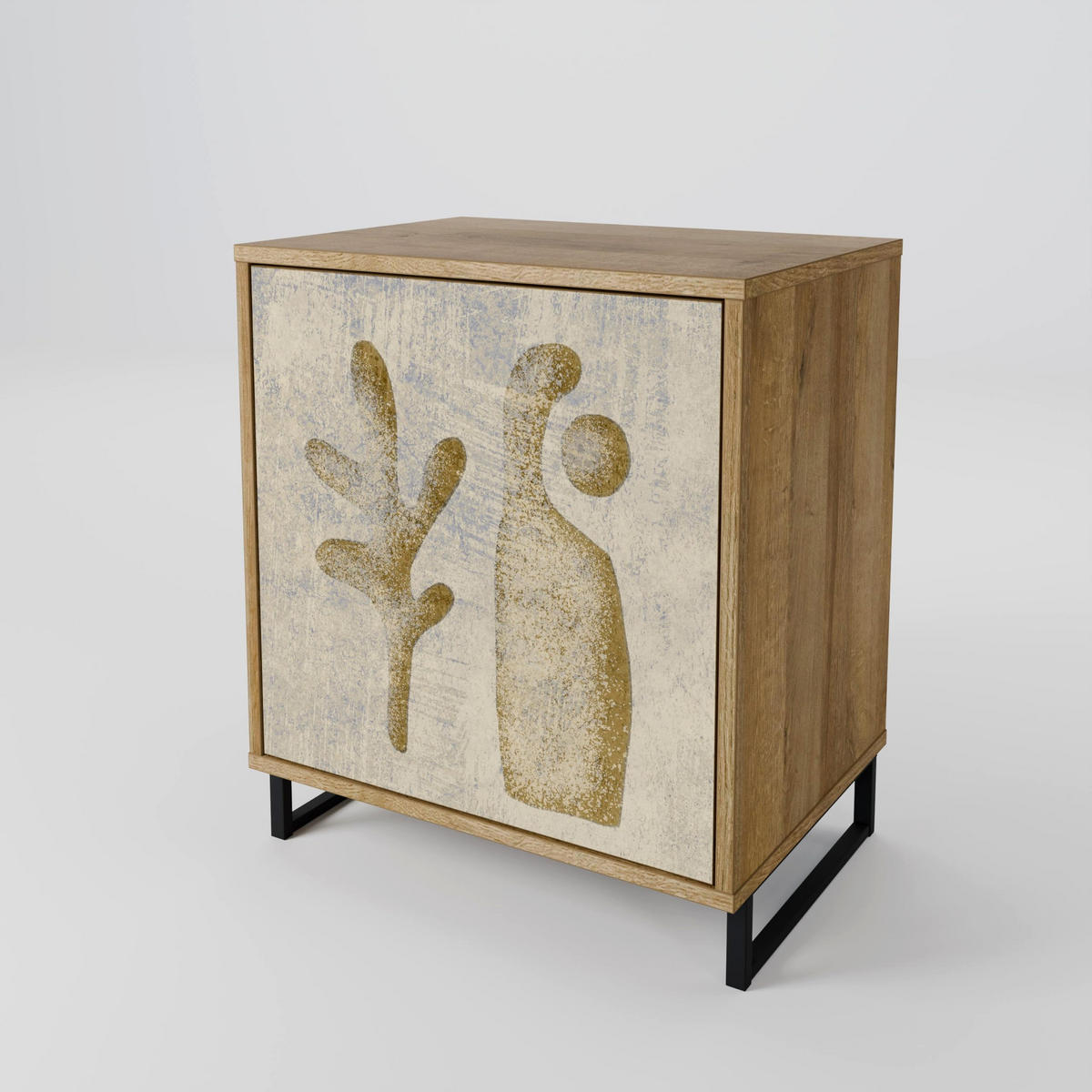 SIDEBOARD SAND SCULPTURES, Eichefarben, 57,5x42x75,5 cm, Goldfarbene Metallfüße - Eichefarben/Goldfarben, Holzwerkstoff/Metall (57.5/75.5/42cm) - SpaceRebels