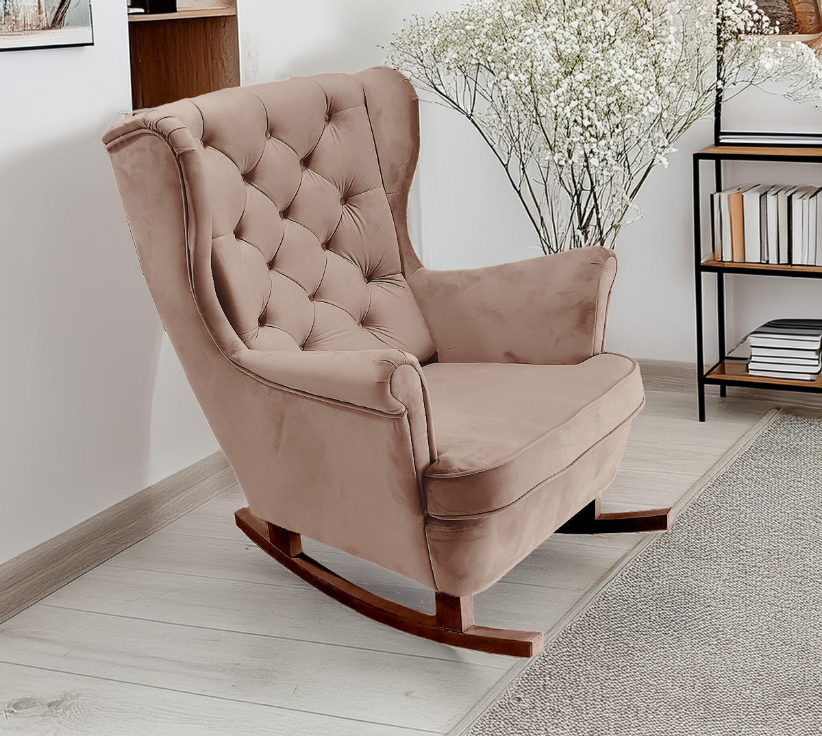 SCHAUKELSESSEL mit gepolstertem Sitz und Armlehnen, 102x81x95 cm, Cappuccino_29839 - Greige/Braun, Holz/Textil (81/102/95cm) - DomoHome
