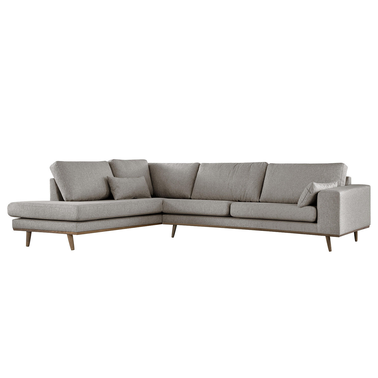 ECKSOFA mit Ottomane - Eichefarben/Graubraun, Eichenholz/Textil (287/219cm) - home24