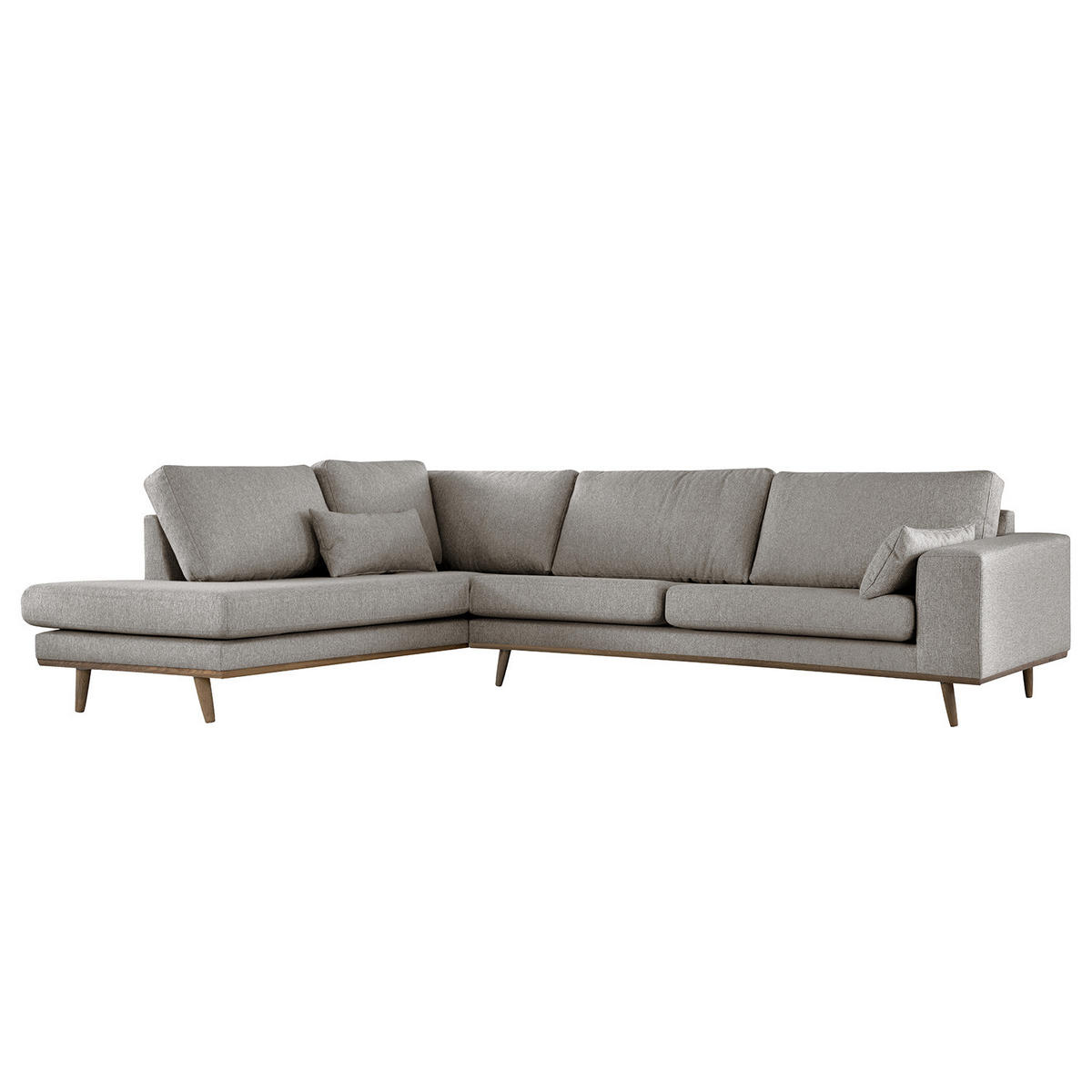 ECKSOFA mit Ottomane - Eichefarben/Graubraun, Eichenholz/Textil (287/219cm) - home24