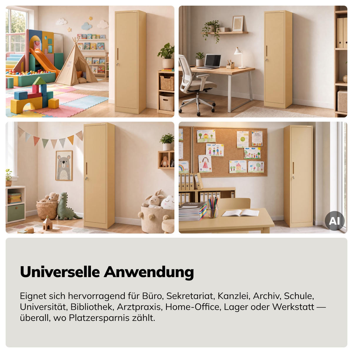 BÜRO Aktenschrank ALEX 185x45 x40 cm - Beige, Metall (45/185/40cm) - Jan Nowak