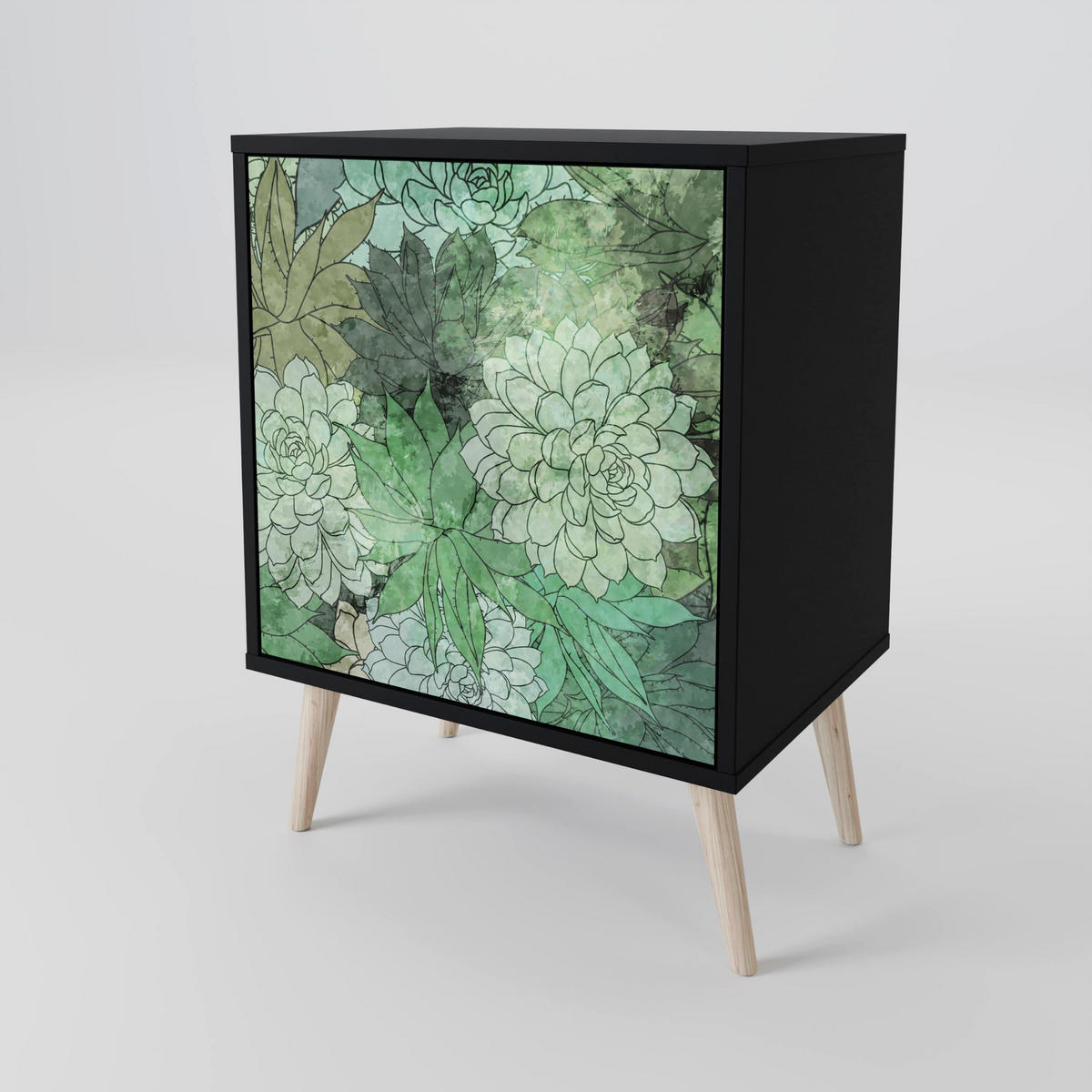 SIDEBOARD SUCCULENT CLUSTER, Schwarz, 57,5x42x75,5 cm, Goldfarbene Metallfüße - Goldfarben/Multicolor, Holzwerkstoff/Metall (57.5/75.5/42cm) - SpaceRebels