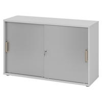 SCHIEBETÜRENSCHRANK - 2 Ordnerhöhen 40/120/74,8 cm in Grau/Silberfarben Streifengriff (Kunststoff) - Silberfarben/Grau, Holzwerkstoff (120/74.8/40cm) - bümö