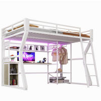 HOCHBETT 140/200 cm aus Metall/MDF mit Lichtleiste, Steckdose, Weiß - Weiß, Holzwerkstoff (140/200cm) - OKMYHOME