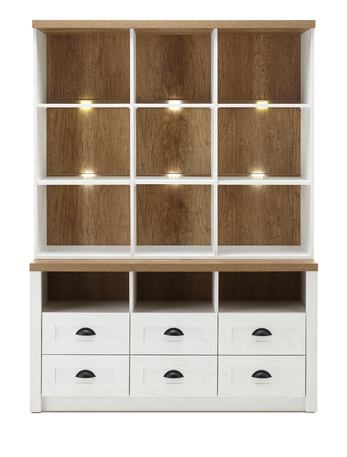 BUFFETSCHRANK weiß Pinie, Eiche hell Landhaus, Buffet 130 x 179 cm - Eichefarben/Schwarz, Holzwerkstoff/Metall (130/179/43cm) - Furn.Design