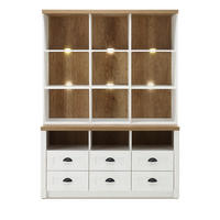 BUFFETSCHRANK weiß Pinie, Eiche hell Landhaus, Buffet 130 x 179 cm - Eichefarben/Schwarz, Holzwerkstoff/Metall (130/179/43cm) - Furn.Design