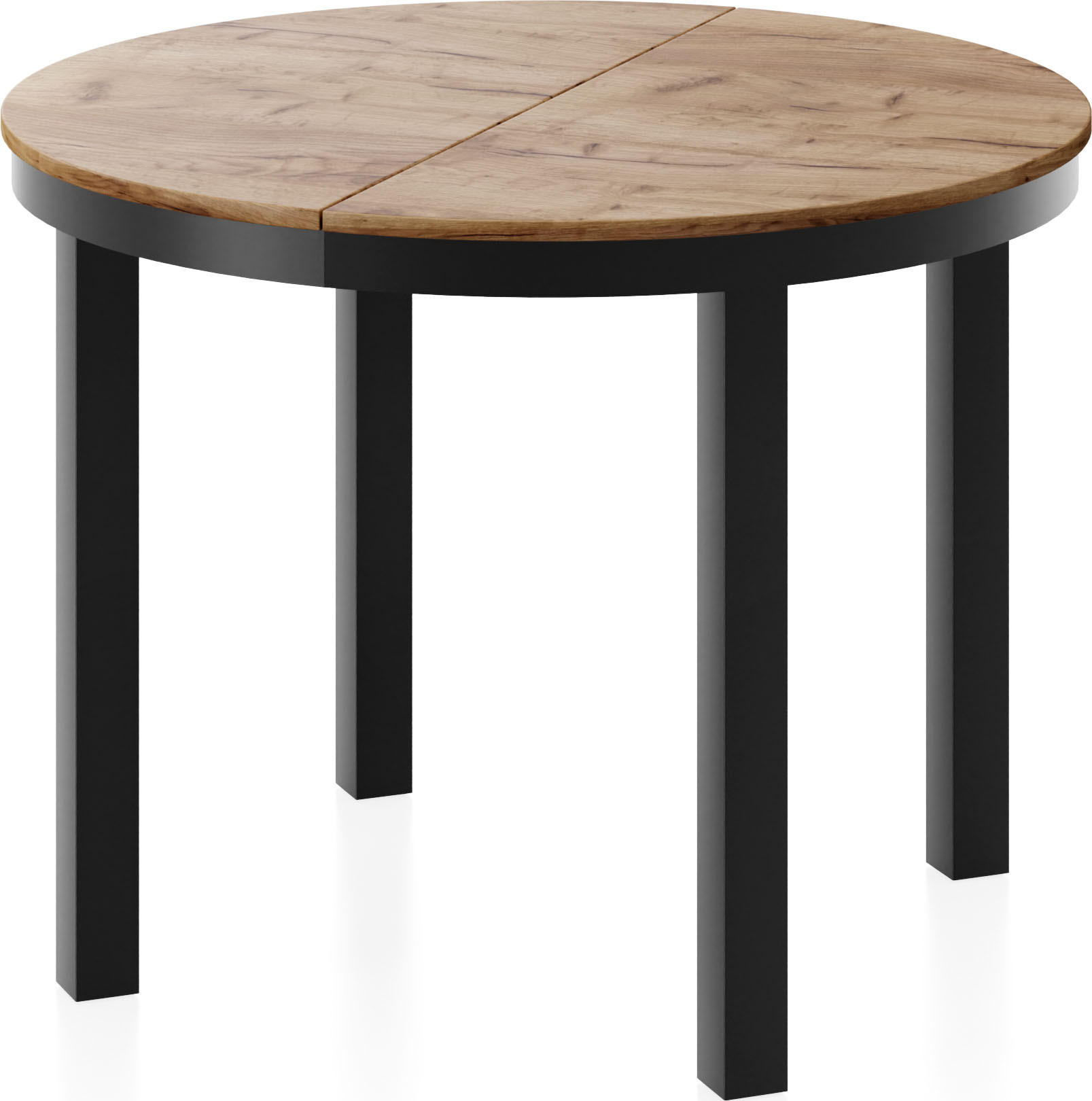 ESSTISCH Corin Schwarz runder ausziehbarer, Craft Eiche 100-176/100/76 cm - Eiche Wotan/Schwarz, Holzwerkstoff/Metall (100/100/76cm) - WFL GROUP