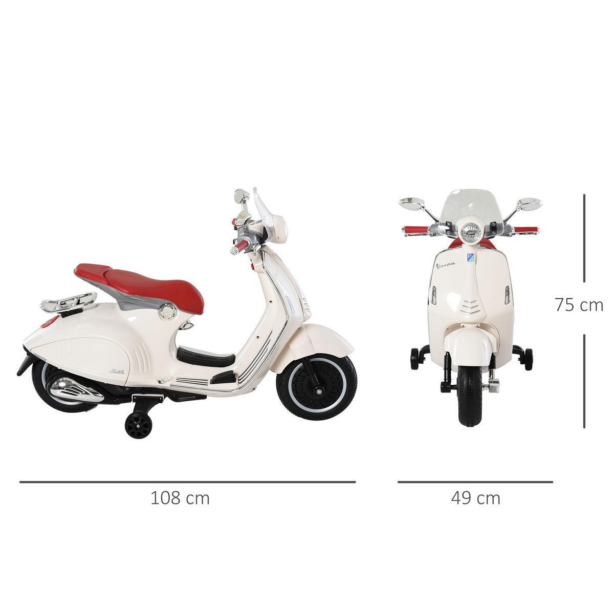 ELEKTRO KINDERMOTORRAD, Rot/Weiß, PP+ Stahl - Weiß, Kunststoff (108/49/75cm) - HOMCOM