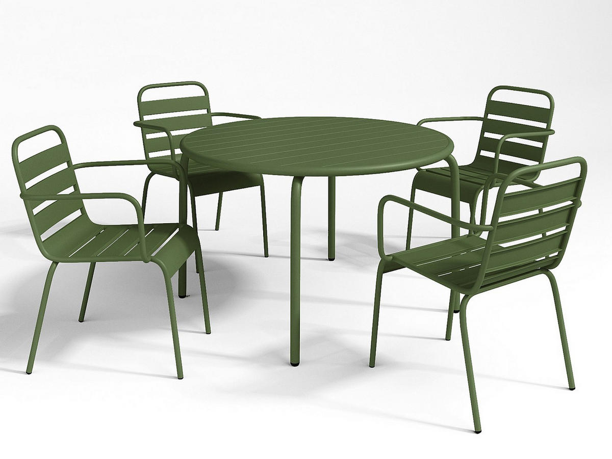GARTENESSGRUPPE im Set - 4 -Sitzer - Stahl - khaki - MIRMANDE - Grün, Metall - Vente-Unique
