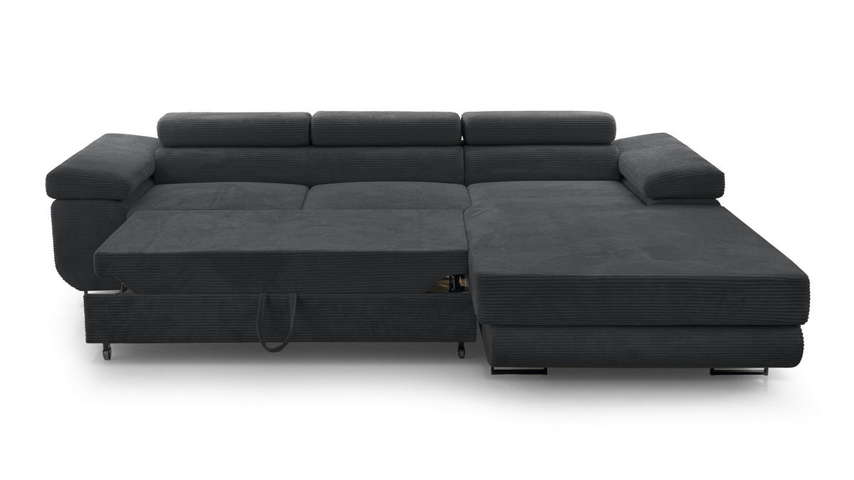 ECKSOFA L Form Arborio Dunkelgrau 280/203/90 cm Rechts mit Schlaffunktion - Schwarz, Textil/Metall (280/203cm) - AX Living
