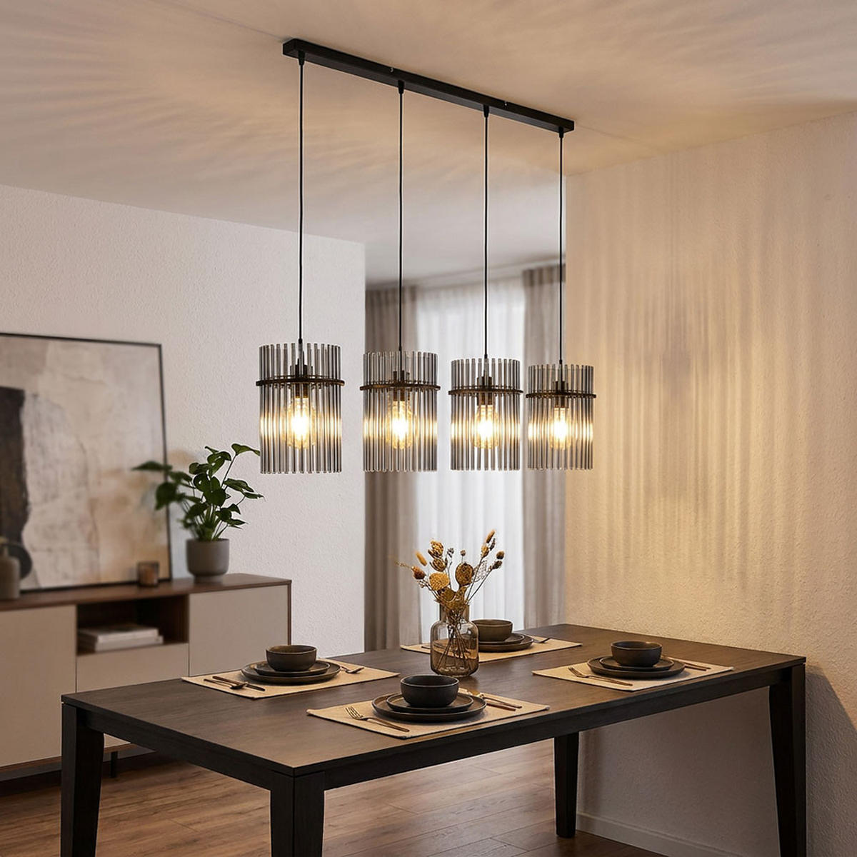 LED HÄNGELEUCHTE Metall Schwarz Rauchglas - Schwarz, Glas (110/20/140cm) - Globo Lighting
