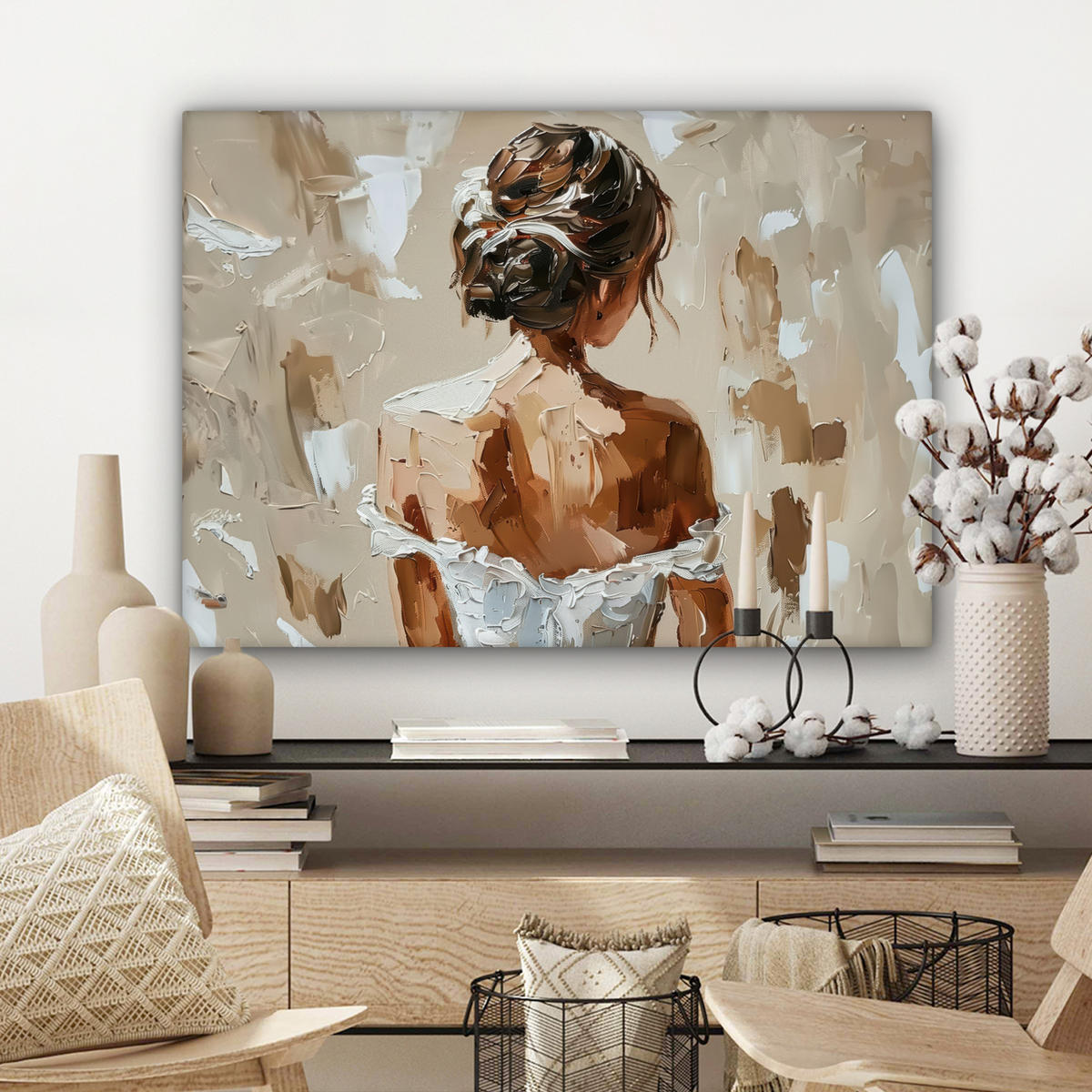 LEINWANDBILD - Frau - Farbe - Abstrakt - Beige - Modern - 80x60 - Malerei - Sandfarben, Textil (80/60cm) - MuchoWow