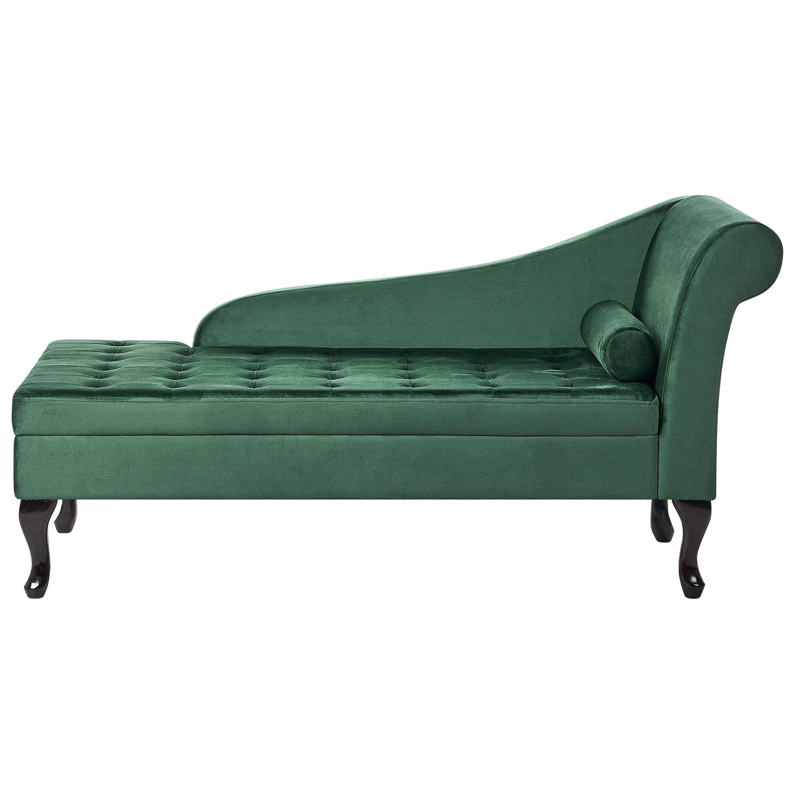 CHAISELONGUE Samtstoff dunkelgrün mit Bettkasten rechtsseitig Pessac - Schwarz/Grün, Textil (145/71/62cm) - Beliani
