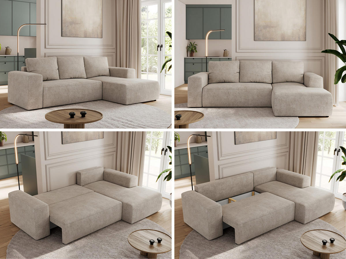 ECKSOFA TRENTINO L Beige Stukture - Rechts - Beige/Schwarz, Textil (164/266cm) - MKS
