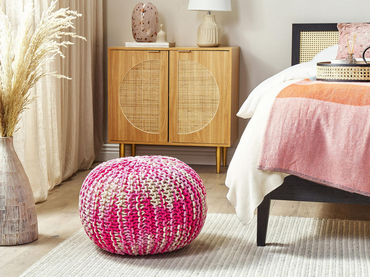 POUF Conrad 50/50/35 cm - Weiß, Naturmaterialen/Textil (50/35/50cm) - Beliani