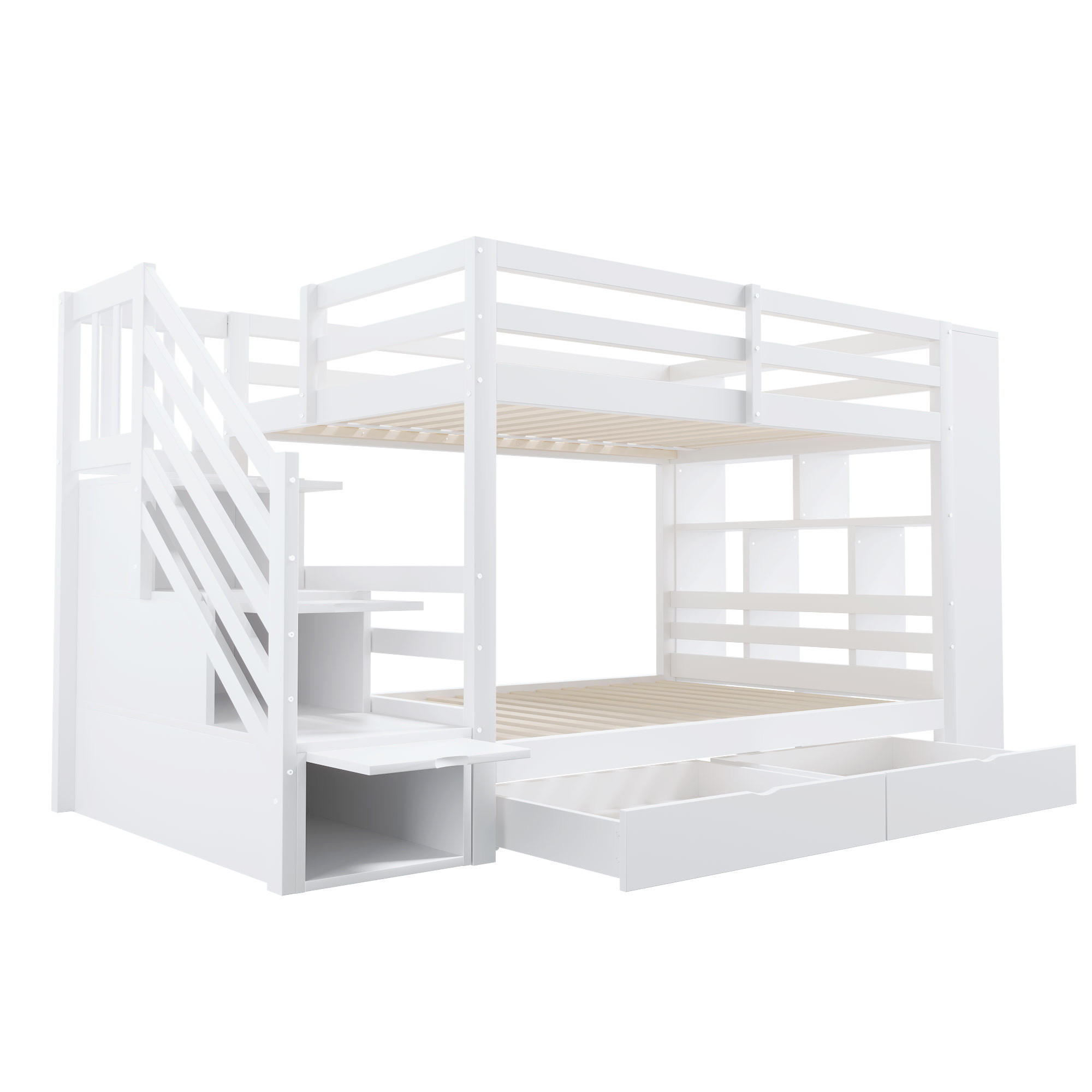 ETAGENBETT 90/200 cm Weiß mit 2 Schubladen und Stauraumtreppe - Weiß, Holz (90/200cm) - Oxeza