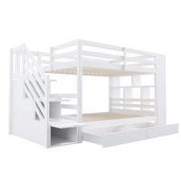 ETAGENBETT 90/200 cm Weiß mit 2 Schubladen und Stauraumtreppe - Weiß, Holz (90/200cm) - Oxeza