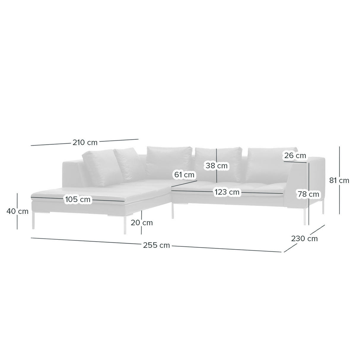 ECKSOFA mit Ottomane - Chromfarben/Hellgrau, Leder/Metall (255/230cm) - home24