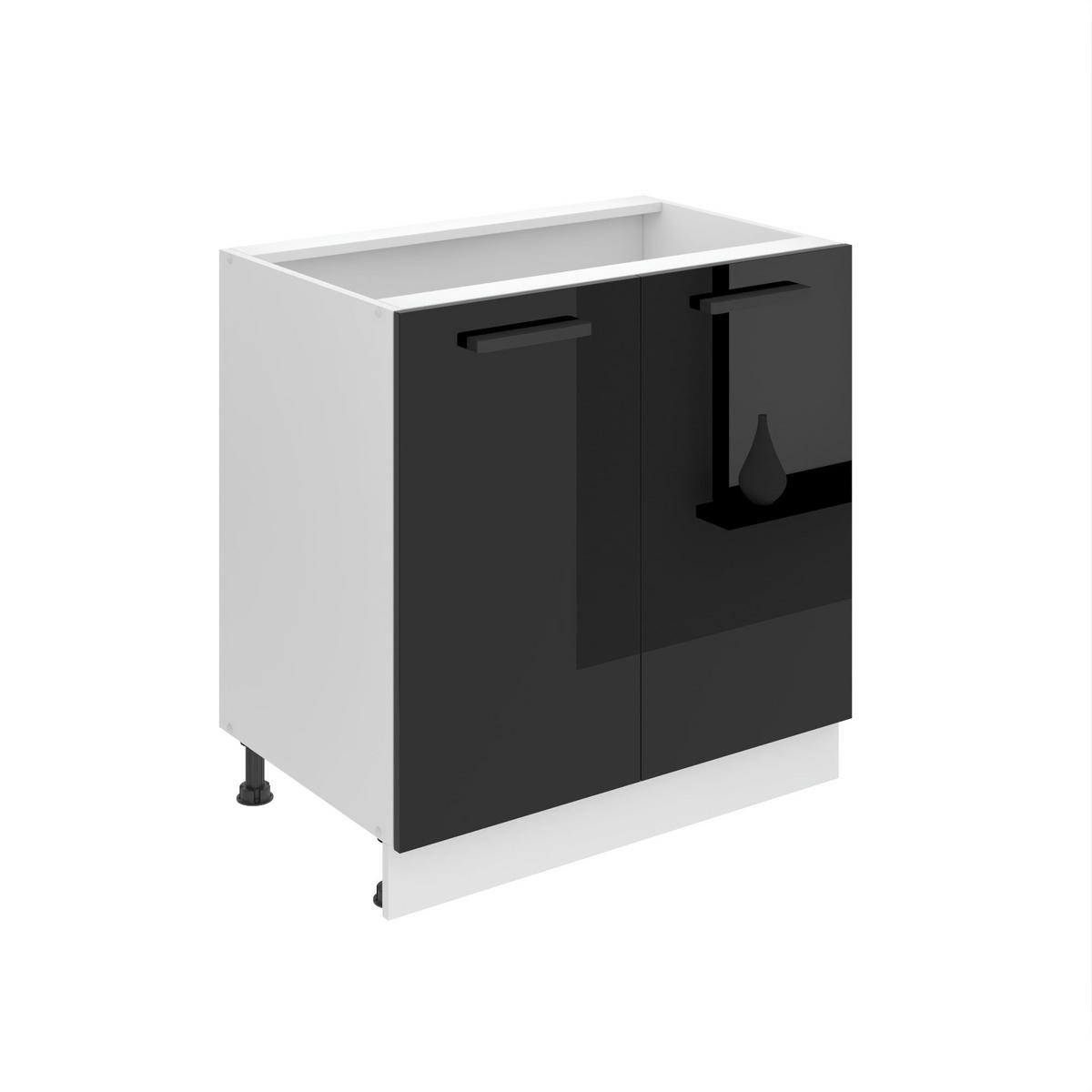 KÜCHENUNTERSCHRANK 80 cm SD ohne Arbeitsplatte, 2 Türen, Schwarz Hochglanz - Schwarz Hochglanz, Holz (80/82/51.6cm) - B BELINI GROUP