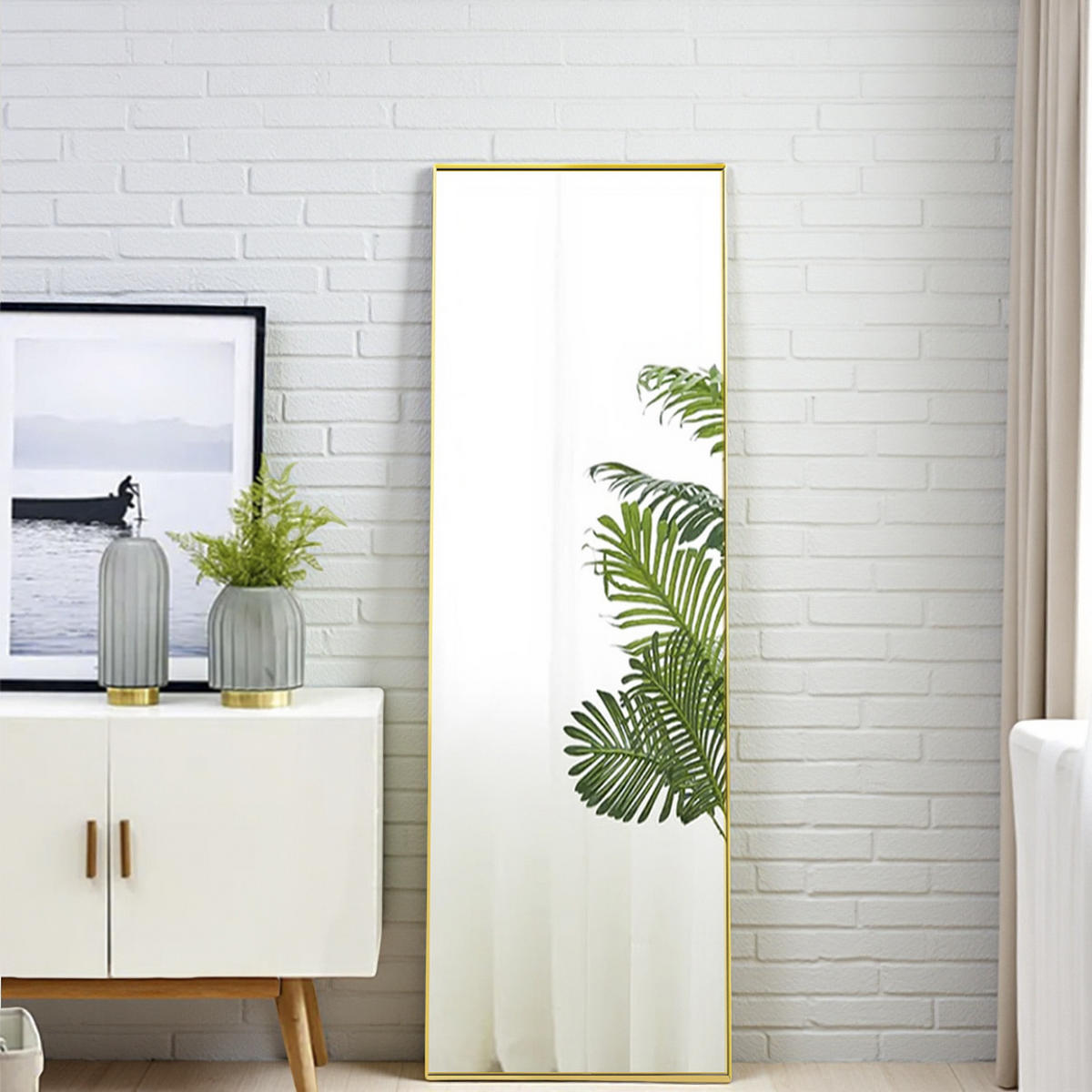 STANDSPIEGEL Ganzkörperspiegel, 1500 x 400 mm, freistehend oder zur Wandmontage geeignet, Aluminiumrahmen, goldfarben (59 x 15,7 Zoll) - Goldfarben, Glas (40/150/3cm) - WoodenAura
