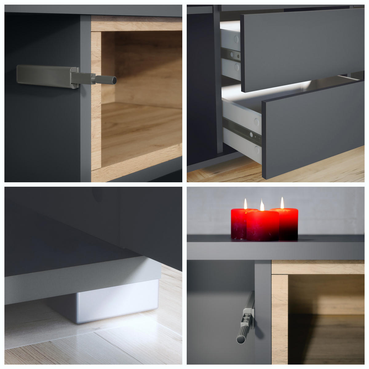 SIDEBOARD Skadu Avola-Anthrazit - Anthrazit, Holzwerkstoff (138.5/75.5/35cm) - Vladon