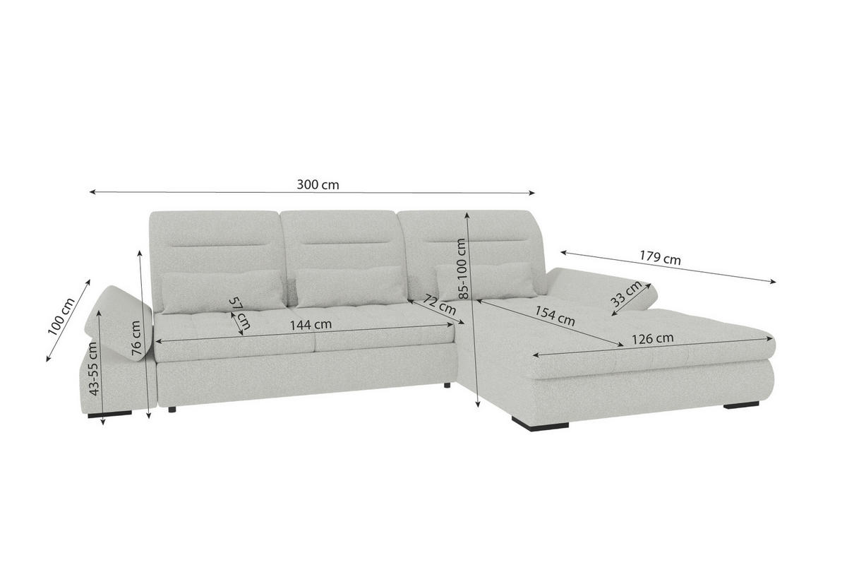 ECKSOFA Toscana Plus Strukturstoff inkl. Schlaffunktion - Anthrazit, Textil (300/179cm) - 99rooms