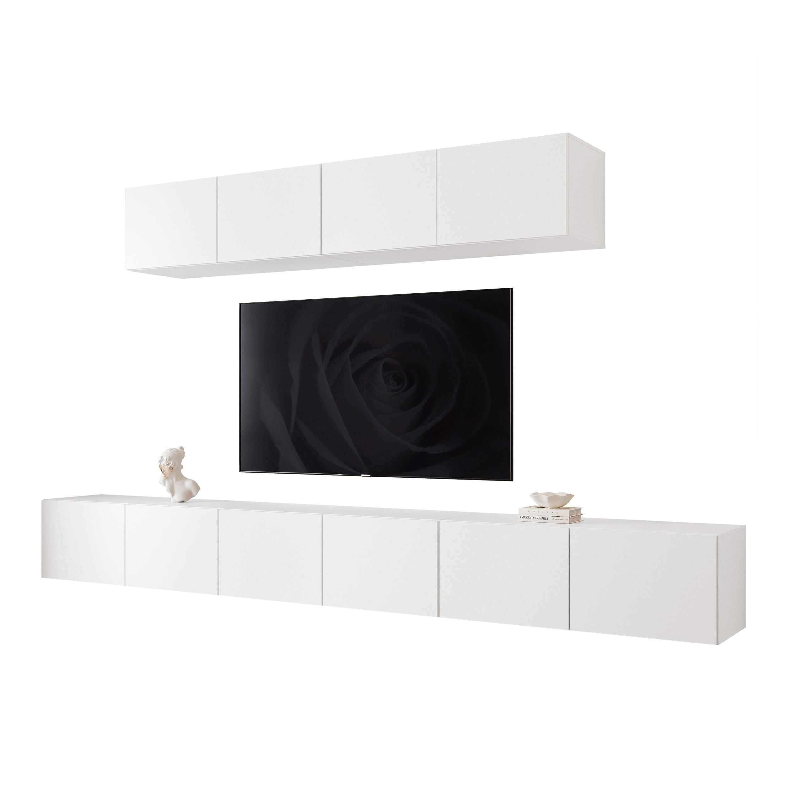 WOHNWAND ANGEL III Mattweiß hängend mit LED-Beleuchtung 300 cm - Weiß, Holzwerkstoff (300/36/40cm) - Idohome