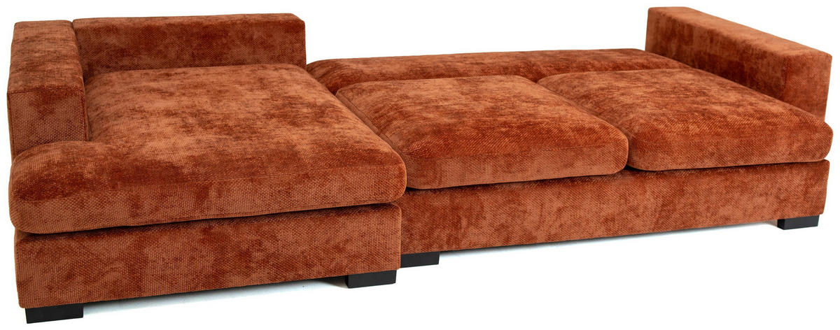 ECKSOFA Dahlia mit Schlaffunktion und Bettkasten in L-Form Links - Terrakotta Chenille 285/92/155 cm - Terracotta/Schwarz, Kunststoff/Textil (285/155cm) - WFL GROUP