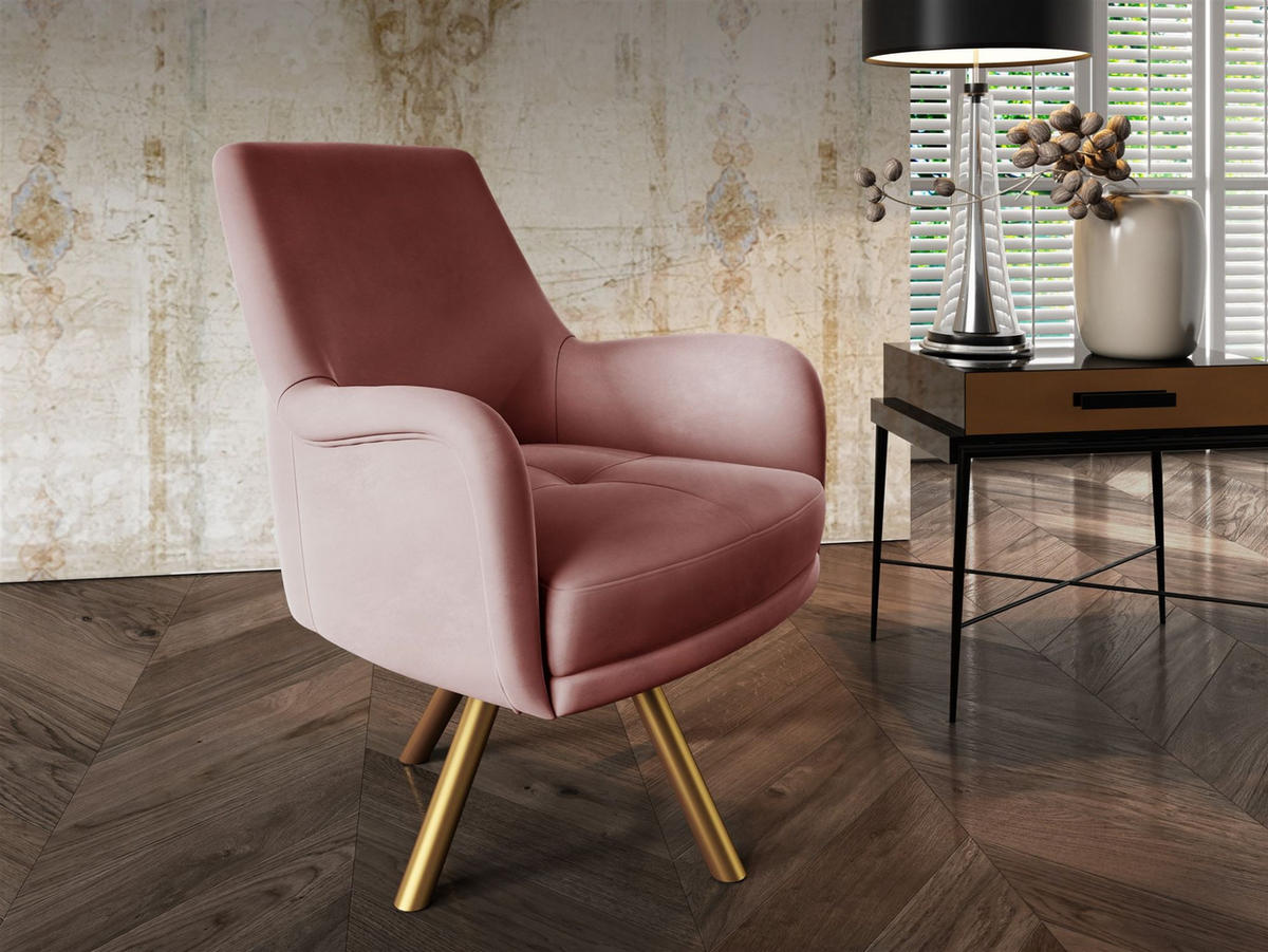 SESSEL Valerie In Elisa Velvet - Altrosa, Holzwerkstoff/Textil (74/100/92cm) - Fun Möbel