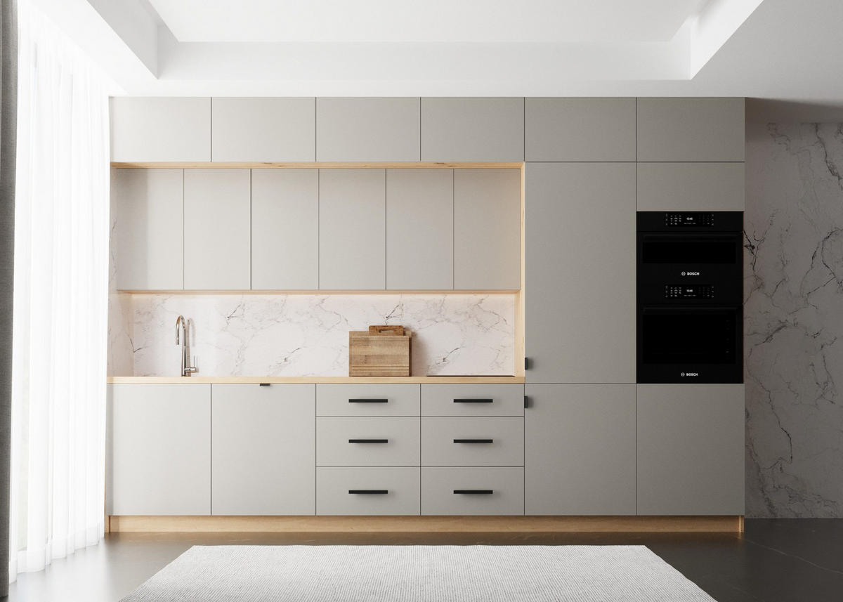 KÜCHENZEILE 360 cm - Nexa K50-G360 - in Beige / Matt - Beige/Schwarz, Holz/Metall (360/212/582cm) - ROYAL24_MARKT