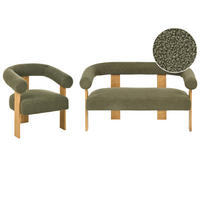 SOFA-SET Bouclé Grün/Hellbraun Ilbro - Olivgrün/Braun, Textil (138/76/68cm) - Beliani