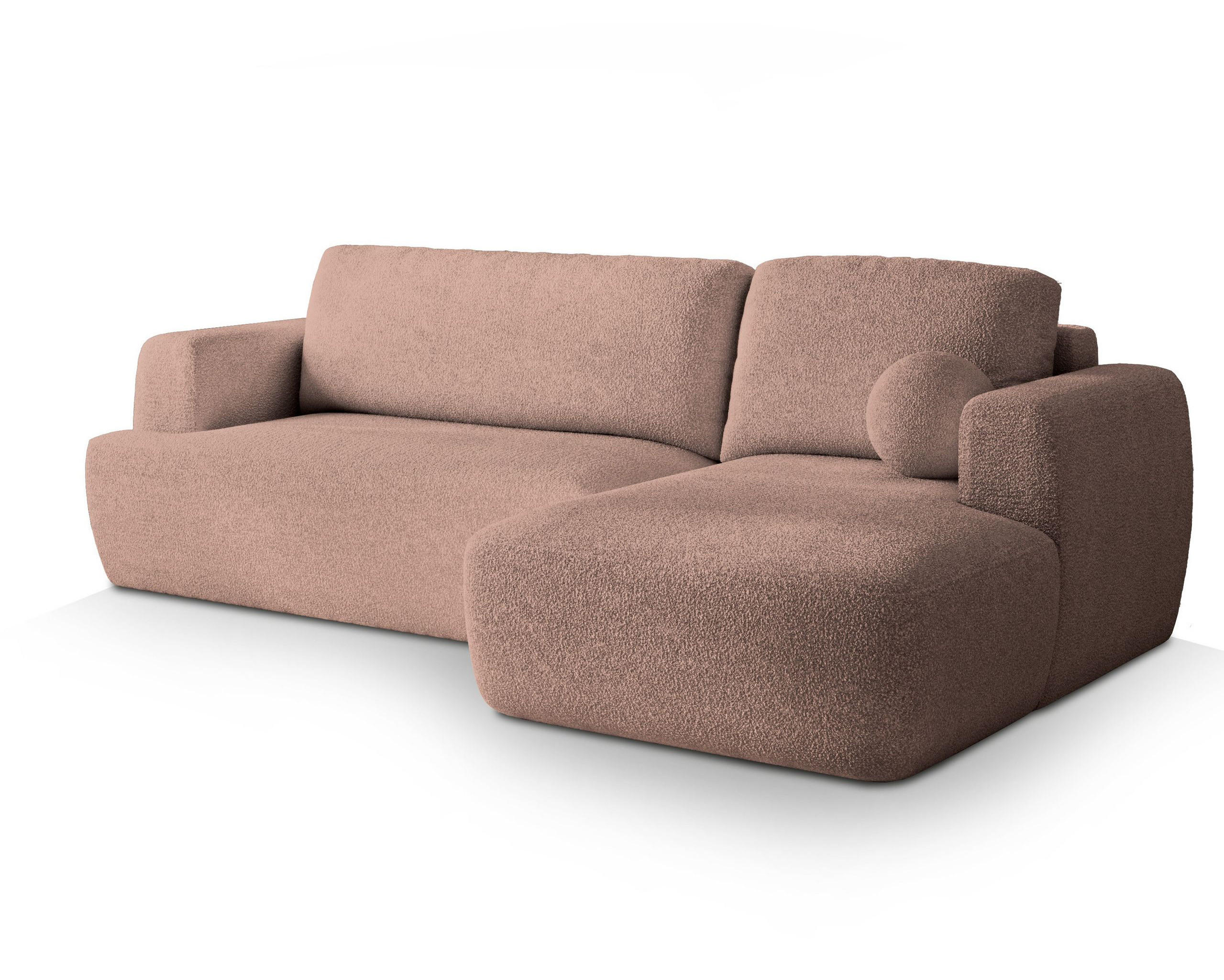 ECKSOFA SENTI N R-S Rosa Boucle-Stoff mit Schlaffunktion - Rosa, Holz (246/148cm) - MASSENO