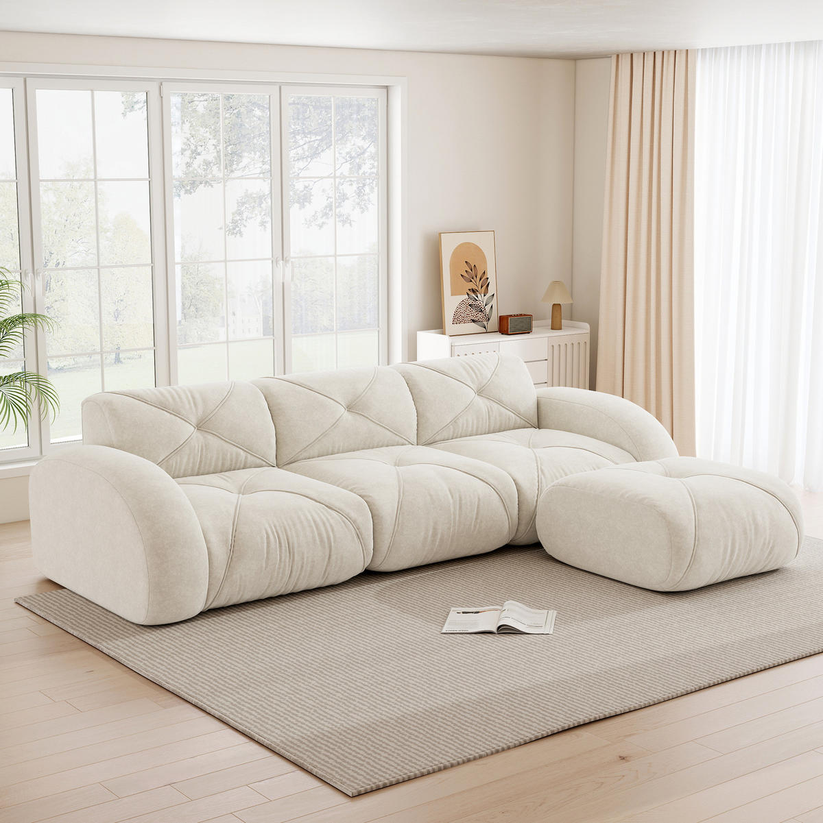 ECKSOFA 281/171/76 cm modular hellbeige aus Chenille mit flexiblem Modulsystem - Beige, Textil (171/281cm) - OKWISH