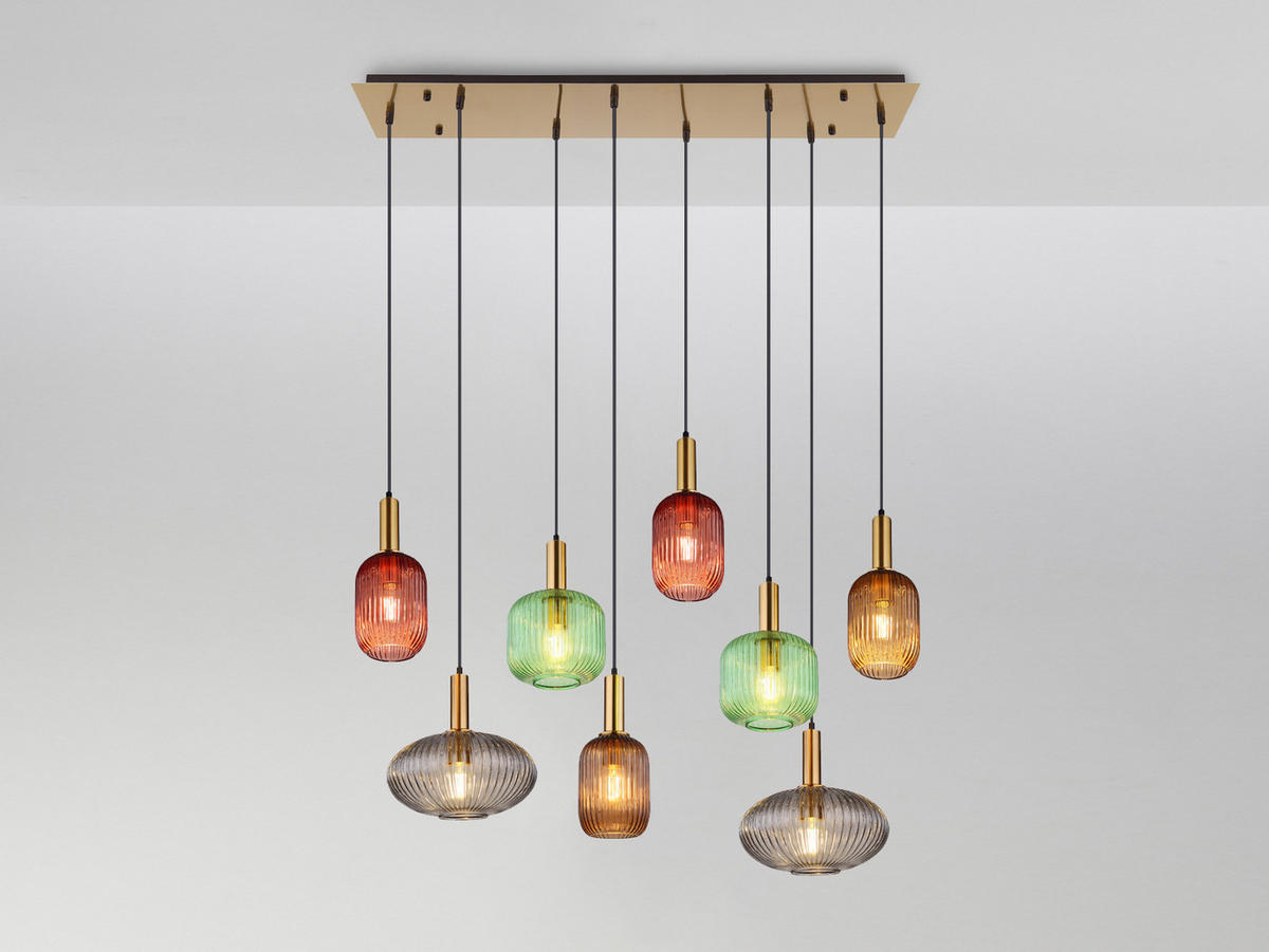 LED-PENDELLEUCHTE Breite 125cm, Lampenschirme Glas Bunt - Hellbraun/Messingfarben, Glas/Metall (48/125/125cm) - meineWunschleuchte