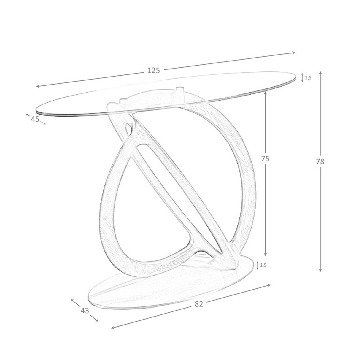 KONSOLENTISCH Oval gehärtetem Glas, Nussbaum und golden poliertem Stahl Ø125/45/80 cm - Klar/Goldfarben, Glas/Holz (45/125/80cm) - ANGEL CERDA