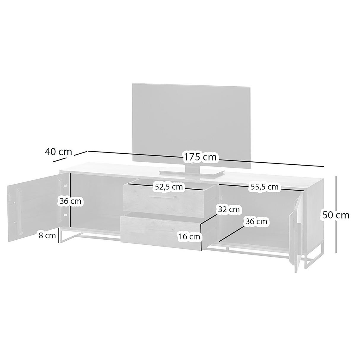 TV-LOWBOARD - Akazie massiv, Breite 175 cm - Akaziefarben, Holz (175/50/40cm) - home24