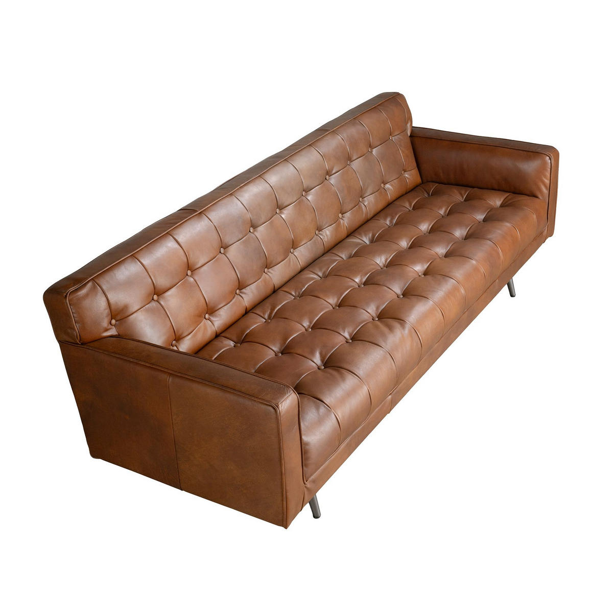 CHESTERFIELD-SOFA Klassisch Dunkelbraun Dunkler Stahl 212/79/70 cm - Braun, Leder/Metall (212/70/79cm) - ANGEL CERDA
