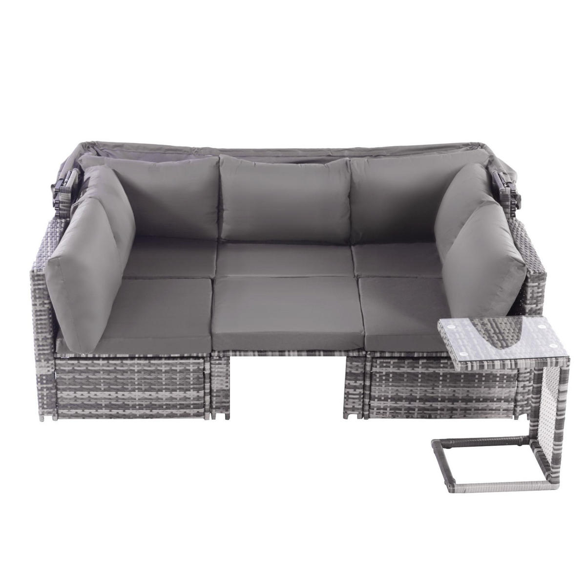 GARTENLOUNGE 194/70/157 cm grau aus Rattan mit Sonnendach - Grau, Kunststoff - OKWISH