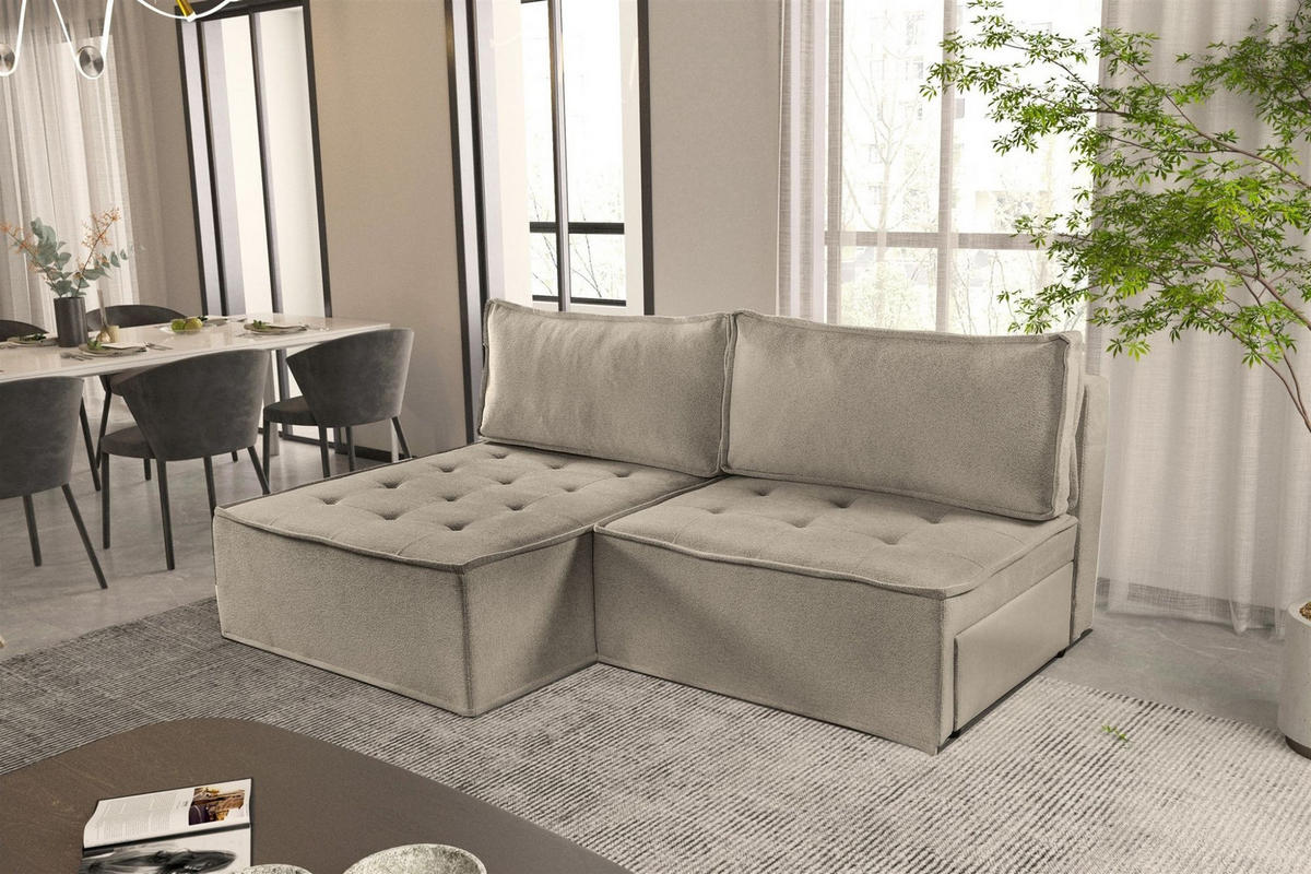 ECKSOFA Schlafsofa Amalia In Raven - Taupe, Holzwerkstoff/Textil (200/140cm) - Fun Möbel