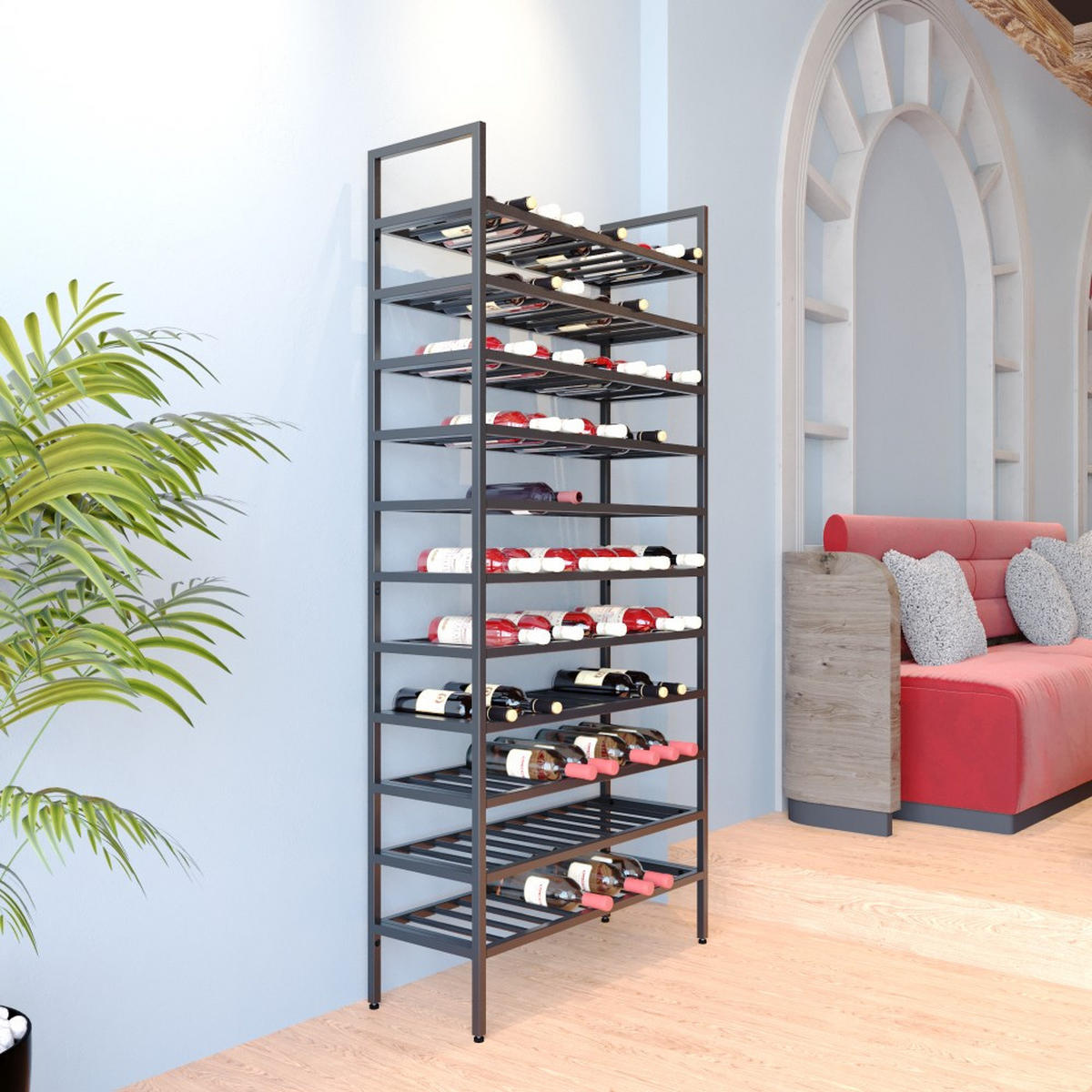WEINREGAL für 110 Flaschen aus Metall, schwarz - Schwarz, Metall (80/170/30cm) - Metalo Pro