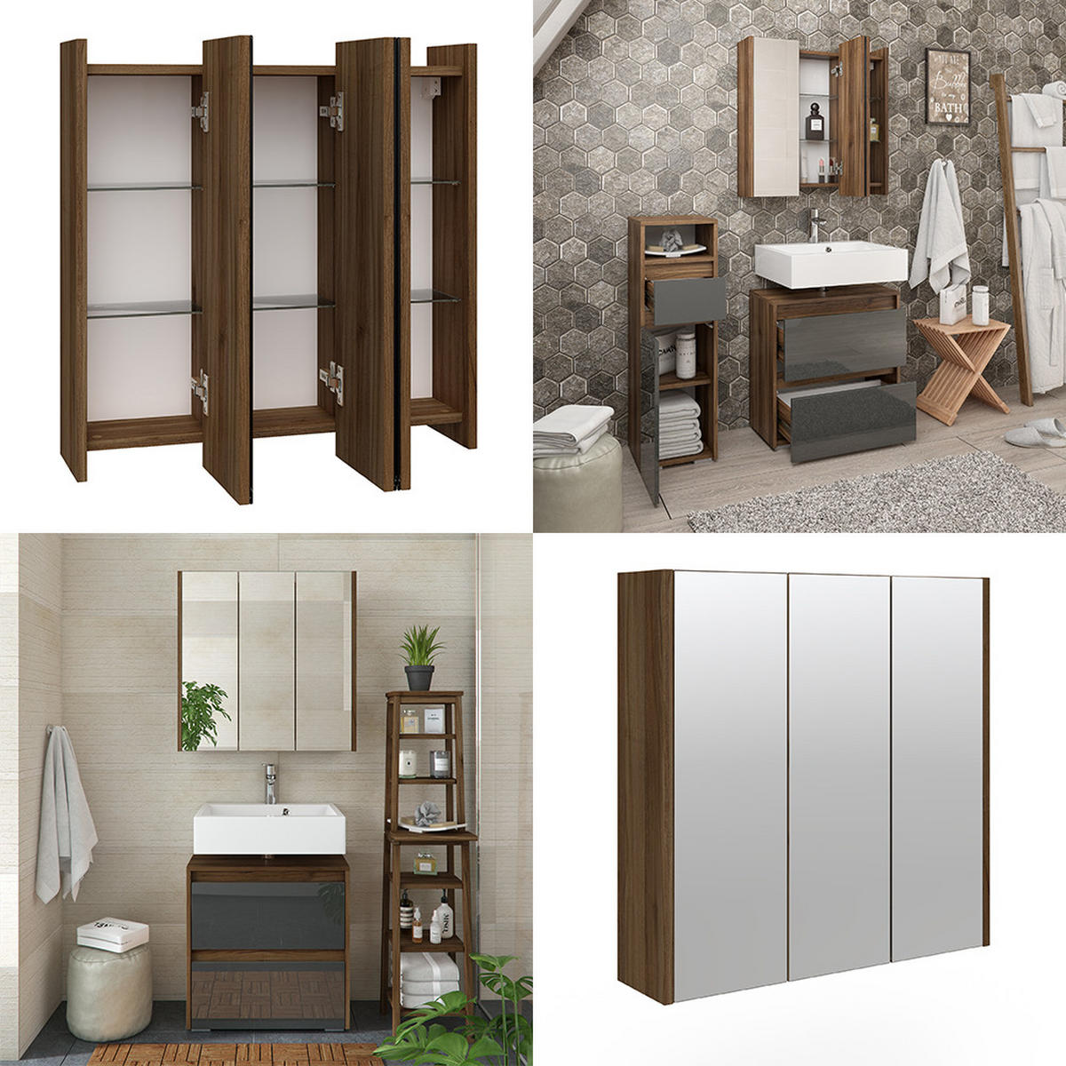 KOUPELNOVÁ ZRCADLOVÁ SKŘÍŇKA Majest Antracitový vysoký lesk - barva vlašského ořechu, kompozitní dřevo (67.4/68/17cm) - Vicco