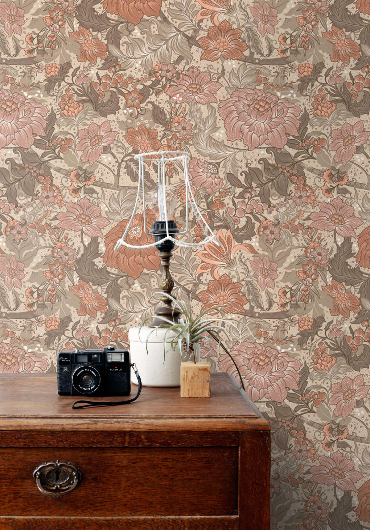 TAPETE Blumenmuster 50 x 900 cm - Terracotta, Papier (50/900cm) - ESTAhome