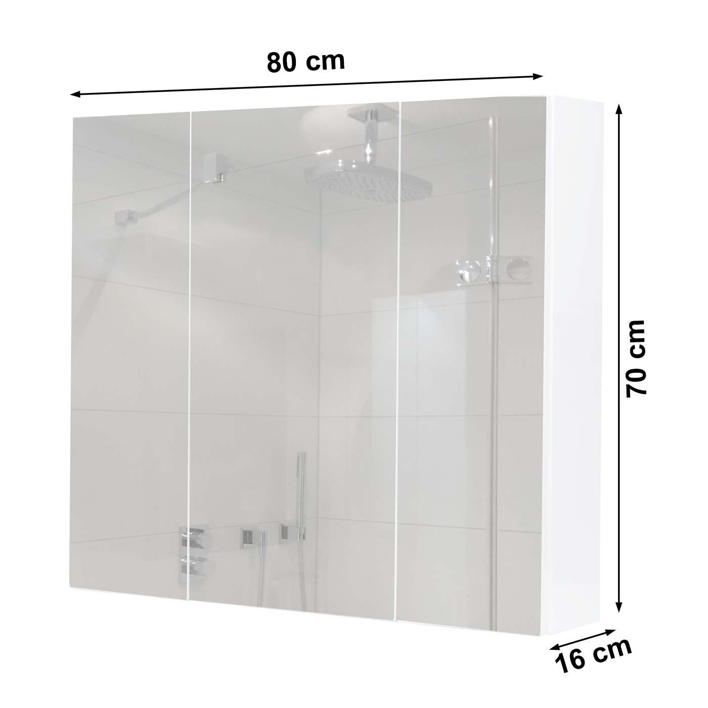SPIEGELSCHRANK B19B Hochglanz Reinweiß - Weiß Hochglanz, Holz (80/70/16cm) - MCW