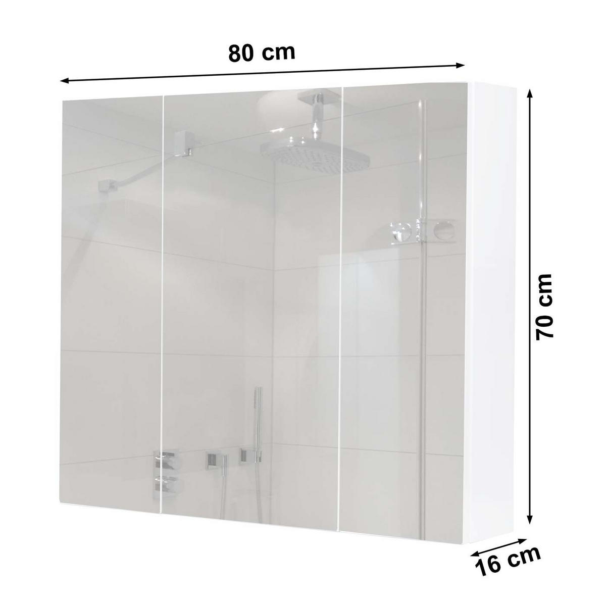 SPIEGELSCHRANK B19B Hochglanz Grau - Grau, Holz (80/70/16cm) - MCW