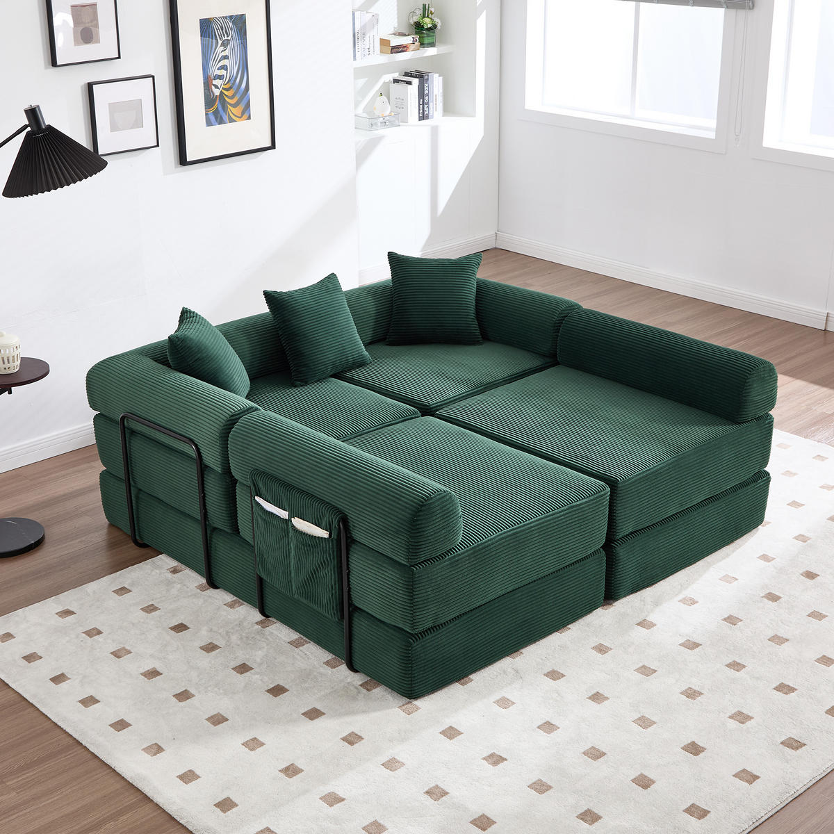 SCHLAFSOFA 270/180/64 cm Smaragd mit Integrierte Seitentaschen - Smaragdgrün, Textil (270/64/180cm) - Oxeza